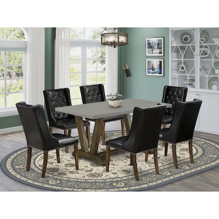 East West Furniture 7 Piece V-Style Dining Room Table Set - Distressed Jacobean V796FO749-7